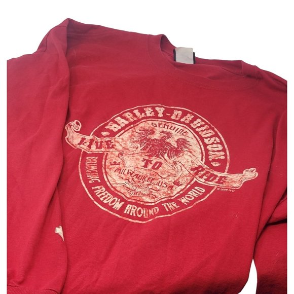 Harley Davidson Live to Ride Tee Shirt Long Sleeve Red‎ Graphics - Picture 1 of 7